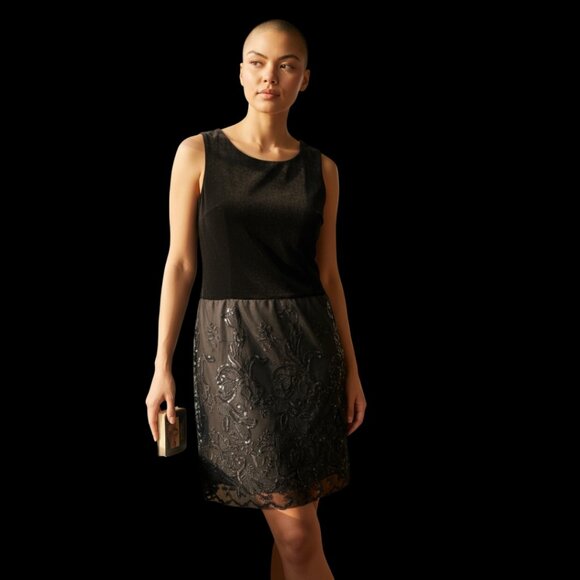 CH Carolina Herrera Black Velvet Lace Sequin Sheath Dress Sz 10 Cocktail Evening - Picture 2 of 8